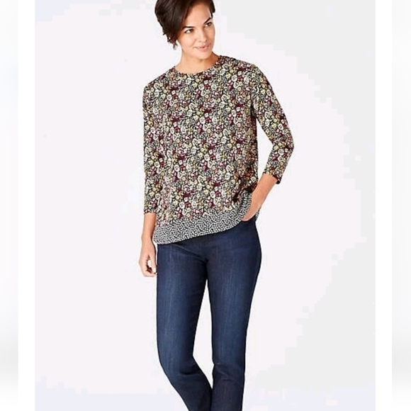 J Jill Amelia Ditsy floral top With Whimsical Polka Dot Hem XLP - Picture 2 of 10